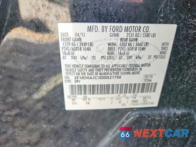 Zdjęcie 13 z 13 samochodu: 2011 FORD EDGE SEL VIN:2FMDK4JC3BBB21758 - miniatura