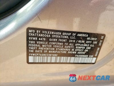 Zdjęcie 12 z 12 samochodu: 2012 VOLKSWAGEN PASSAT SEL VIN:1VWCP7A38CC091982 - miniatura