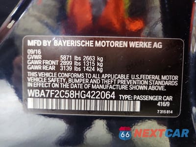 Zdjęcie 12 z 12 samochodu: 2017 BMW 750 XI VIN:WBA7F2C58HG422064 - miniatura