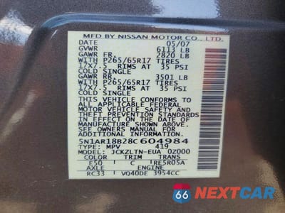 Zdjęcie 14 z 14 samochodu: 2008 NISSAN PATHFINDER S VIN:5N1AR18B28C604984 - miniatura