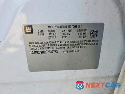 Zdjęcie 12 z 12 samochodu: 2012 CHEVROLET CRUZE LS VIN:1G1PC5SH2C7337733 - miniatura