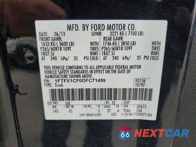 Zdjęcie 12 z 12 samochodu: 2013 FORD F150 SUPER CAB VIN:1FTFX1CF0DFC71459 - miniatura