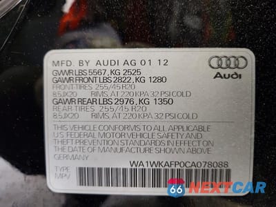 Zdjęcie 14 z 14 samochodu: 2012 AUDI Q5 PRESTIGE VIN:WA1WKAFP0CA078088 - miniatura