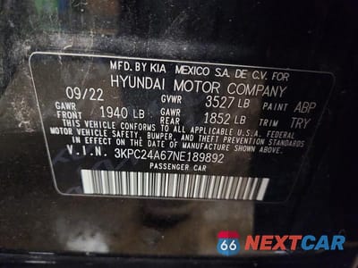 Zdjęcie 12 z 12 samochodu: 2022 HYUNDAI ACCENT SEL VIN:3KPC24A67NE189892 - miniatura