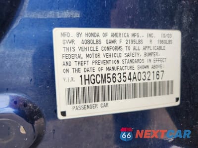 Zdjęcie 12 z 12 samochodu: 2004 HONDA ACCORD LX VIN:1HGCM56354A032167 - miniatura