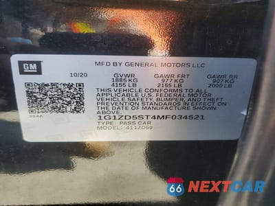 Zdjęcie 12 z 12 samochodu: 2021 CHEVROLET MALIBU LT VIN:1G1ZD5ST4MF034521 - miniatura