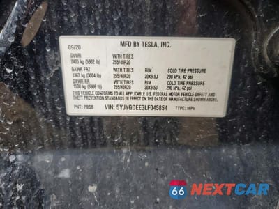 Zdjęcie 12 z 12 samochodu: 2020 TESLA MODEL Y VIN:5YJYGDEE3LF045854 - miniatura