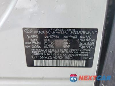 Zdjęcie 14 z 14 samochodu: 2019 HYUNDAI SANTA FE SE VIN:5NMS23AD7KH112030 - miniatura