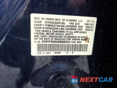 Zdjęcie 14 z 14 samochodu: 2016 HONDA PILOT TOURING VIN:5FNYF5H94GB008454 - miniatura