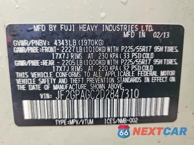 Zdjęcie 13 z 13 samochodu: 2013 SUBARU XV CROSSTREK 2.0 LIMITED VIN:JF2GPAGC2D2847310 - miniatura
