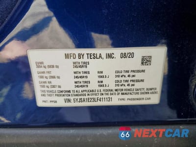 Zdjęcie 12 z 12 samochodu: 2020 TESLA MODEL S VIN:5YJSA1E23LF411131 - miniatura