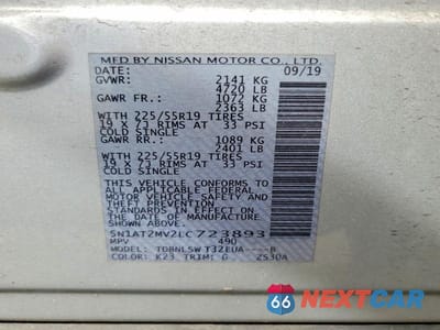 Zdjęcie 13 z 13 samochodu: 2020 NISSAN ROGUE SL VIN:5N1AT2MV2LC723893 - miniatura