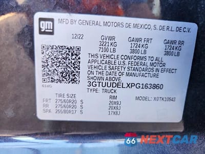 Zdjęcie 12 z 12 samochodu: 2023 GMC SIERRA K1500 SLT VIN:3GTUUDELXPG163860 - miniatura
