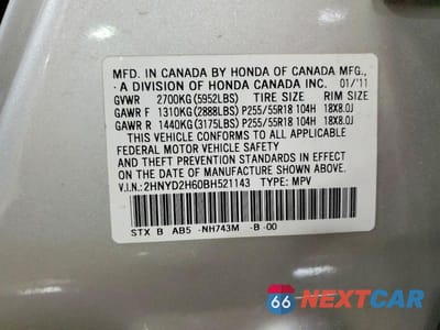 Zdjęcie 13 z 13 samochodu: 2011 ACURA MDX TECHNOLOGY VIN:2HNYD2H60BH521143 - miniatura