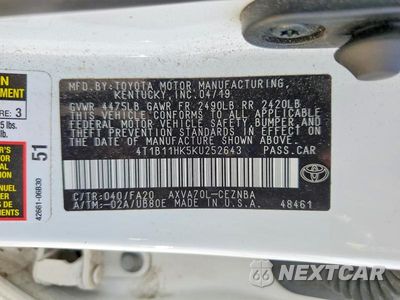 Zdjęcie 12 z 12 samochodu: 2019 TOYOTA CAMRY LE VIN:4T1B11HK5KU252643 - miniatura