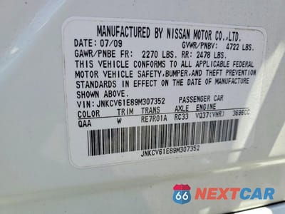 Zdjęcie 12 z 12 samochodu: 2009 INFINITI G37 SEDAN BASE VIN:JNKCV61E89M307352 - miniatura