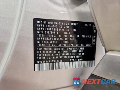 Zdjęcie 14 z 14 samochodu: 2013 VOLKSWAGEN TIGUAN S VIN:WVGBV3AX9DW563697 - miniatura