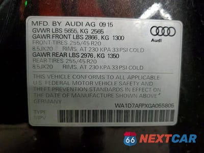 Zdjęcie 12 z 12 samochodu: 2016 AUDI Q5 PREMIUM PLUS S-LINE VIN:WA1D7AFPXGA055805 - miniatura