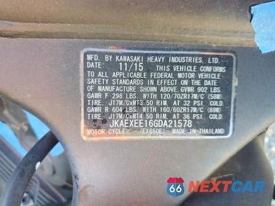 Zdjęcie 9 z 9 samochodu: 2016 KAWASAKI EX650 E VIN:JKAEXEE16GDA21578 - miniatura