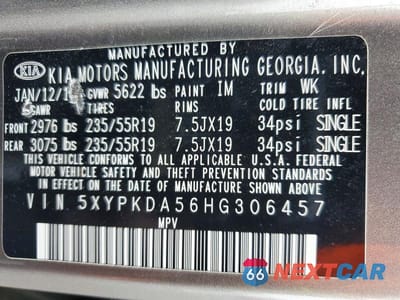 Zdjęcie 13 z 13 samochodu: 2017 KIA SORENTO SX V6 VIN:5XYPKDA56HG306457 - miniatura