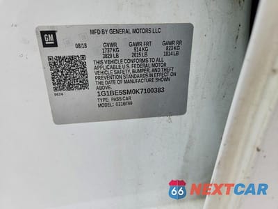 Zdjęcie 12 z 12 samochodu: 2019 CHEVROLET CRUZE VIN:1G1BE5SM0K7100383 - miniatura