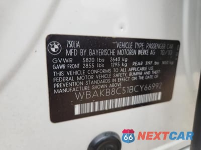 Zdjęcie 12 z 12 samochodu: 2011 BMW 750 LI VIN:WBAKB8C51BCY66992 - miniatura