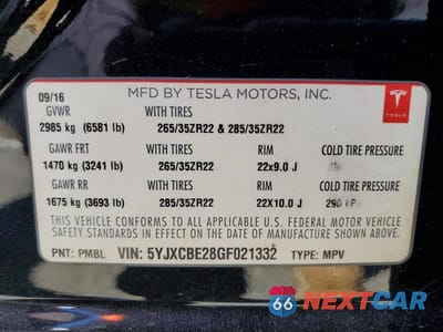 Zdjęcie 12 z 12 samochodu: 2016 TESLA MODEL X VIN:5YJXCBE28GF021332 - miniatura