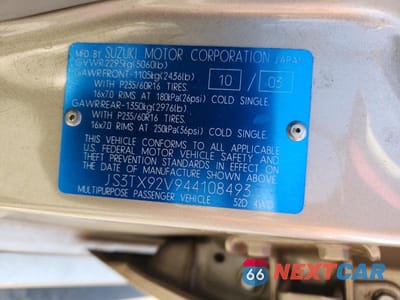 Zdjęcie 13 z 13 samochodu: 2004 SUZUKI XL7 EX VIN:JS3TX92V944108493 - miniatura