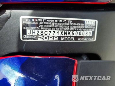 Zdjęcie 9 z 9 samochodu: 2022 HONDA CBR1000 RR VIN:JH2SC771XNK500080 - miniatura