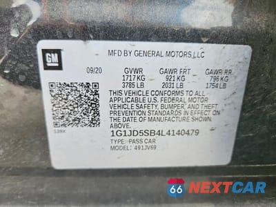Zdjęcie 12 z 12 samochodu: 2020 CHEVROLET SONIC LT VIN:1G1JD5SB4L4140479 - miniatura