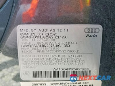 Zdjęcie 12 z 12 samochodu: 2012 AUDI Q5 PREMIUM PLUS VIN:WA1DKAFP6CA069855 - miniatura