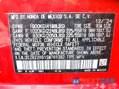 Zdjęcie 13 z 13 samochodu: 2025 HONDA HR-V SPORT VIN:3CZRZ2H51SM765382 - miniatura