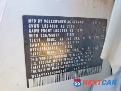 Zdjęcie 13 z 13 samochodu: 2018 VOLKSWAGEN TIGUAN LIMITED VIN:WVGAV7AX8JK005247 - miniatura