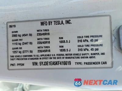 Zdjęcie 12 z 12 samochodu: 2019 TESLA MODEL 3 VIN:5YJ3E1EA5KF416619 - miniatura