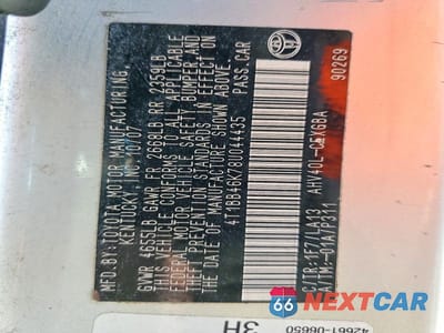 Zdjęcie 12 z 12 samochodu: 2008 TOYOTA CAMRY HYBRID BASE VIN:4T1BB46K78U044435 - miniatura