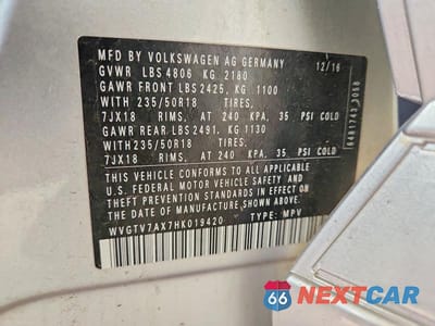 Zdjęcie 13 z 13 samochodu: 2017 VOLKSWAGEN TIGUAN SPORT VIN:WVGTV7AX7HK019420 - miniatura