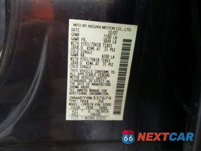 Zdjęcie 12 z 12 samochodu: 2008 NISSAN TITAN XE VIN:1N6AA07F48N337679 - miniatura
