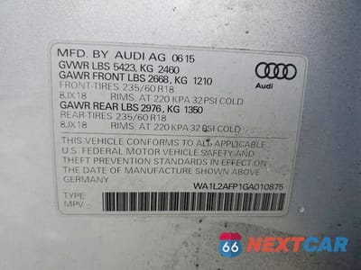 Zdjęcie 13 z 13 samochodu: 2016 AUDI Q5 PREMIUM PLUS VIN:WA1L2AFP1GA010875 - miniatura