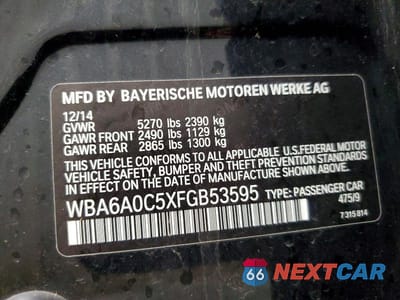 Zdjęcie 12 z 12 samochodu: 2015 BMW 640 I GRAN COUPE VIN:WBA6A0C5XFGB53595 - miniatura