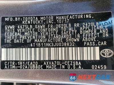 Zdjęcie 13 z 13 samochodu: 2018 TOYOTA CAMRY SE VIN:4T1B11HK3JU038832 - miniatura