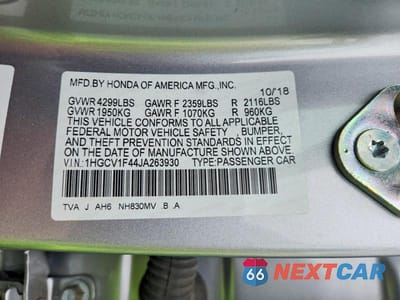 Zdjęcie 12 z 12 samochodu: 2018 HONDA ACCORD EX VIN:1HGCV1F44JA263930 - miniatura