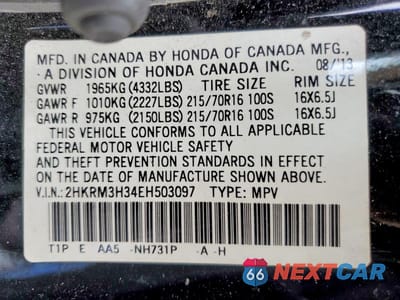 Zdjęcie 13 z 13 samochodu: 2014 HONDA CR-V LX VIN:2HKRM3H34EH503097 - miniatura