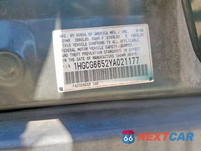 Zdjęcie 12 z 12 samochodu: 2000 HONDA ACCORD LX VIN:1HGCG6652YA021177 - miniatura