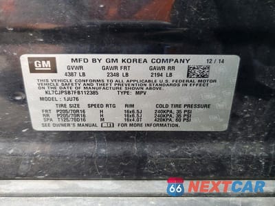 Zdjęcie 13 z 13 samochodu: 2015 CHEVROLET TRAX 1LS VIN:KL7CJPSB7FB112385 - miniatura