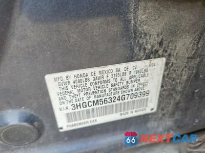 Zdjęcie 12 z 12 samochodu: 2004 HONDA ACCORD LX VIN:3HGCM56324G709399 - miniatura