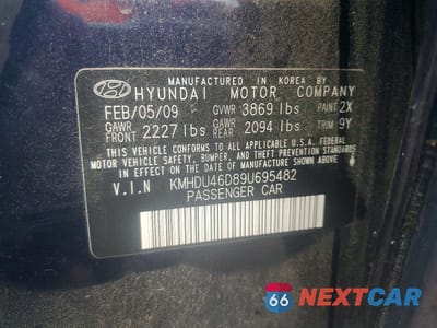 Zdjęcie 12 z 12 samochodu: 2009 HYUNDAI ELANTRA SE VIN:KMHDU46D89U695482 - miniatura