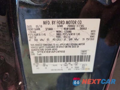 Zdjęcie 12 z 12 samochodu: 2010 FORD F150 SUPER CAB VIN:1FTEX1E81AFC47032 - miniatura