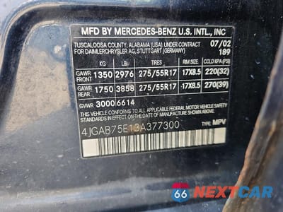 Zdjęcie 13 z 13 samochodu: 2003 MERCEDES-BENZ ML 500 VIN:4JGAB75E13A377300 - miniatura