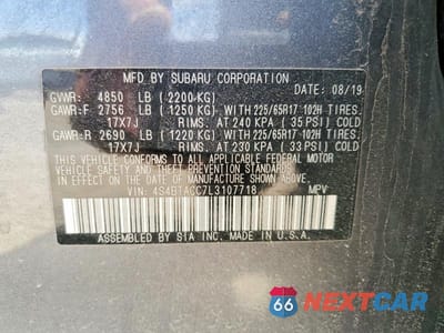 Zdjęcie 12 z 12 samochodu: 2020 SUBARU OUTBACK PREMIUM VIN:4S4BTACC7L3107718 - miniatura