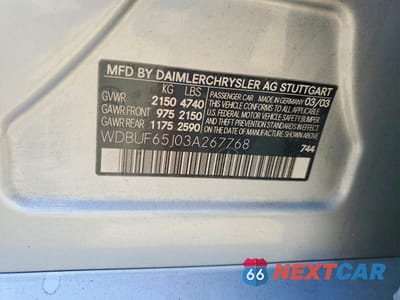 Zdjęcie 13 z 13 samochodu: 2003 MERCEDES-BENZ E 320 VIN:WDBUF65J03A267768 - miniatura